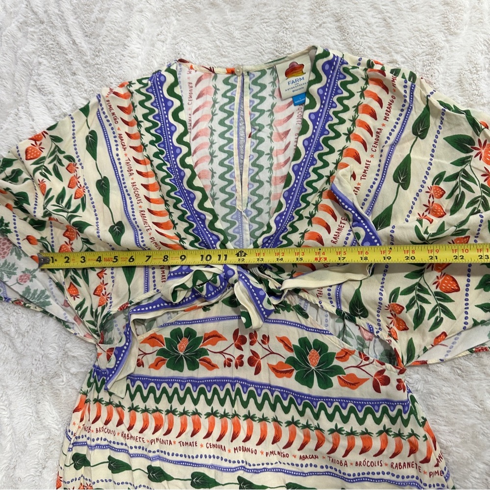Farm Rio Size L V-Neck Kaftan Maxi Dress Colorful Coastal Cut Outs Resortwear - Picture 15 of 16